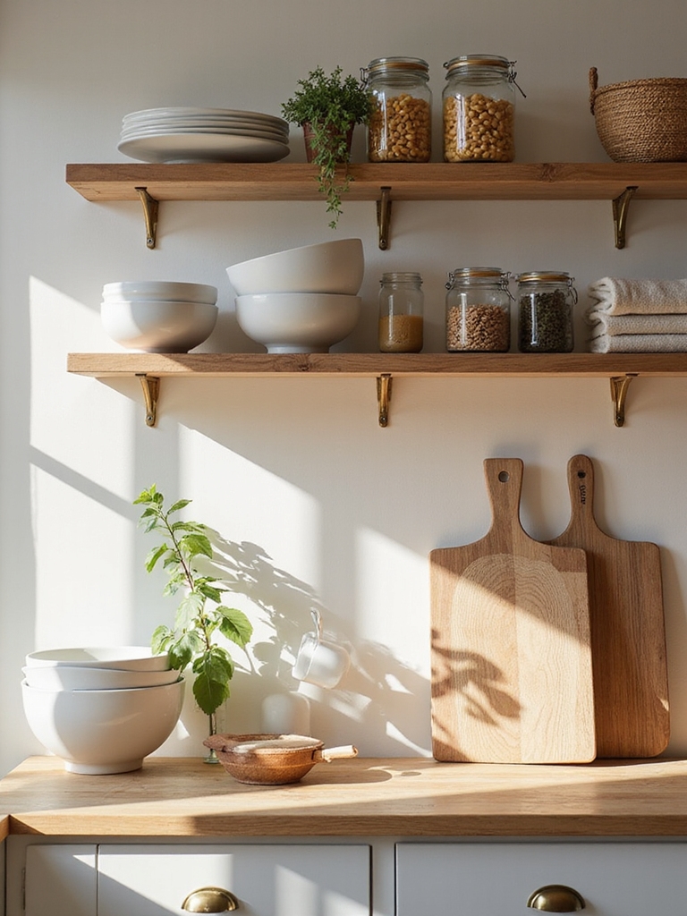 stylish tidy open kitchen shelves