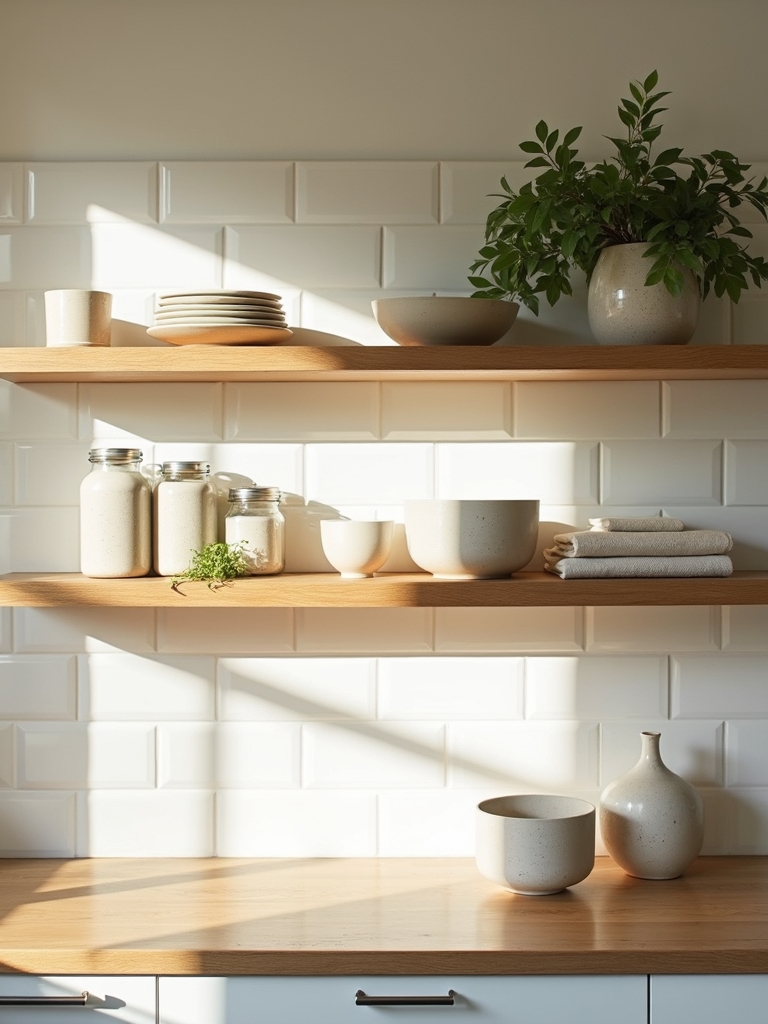 stylish uncluttered open kitchen shelving