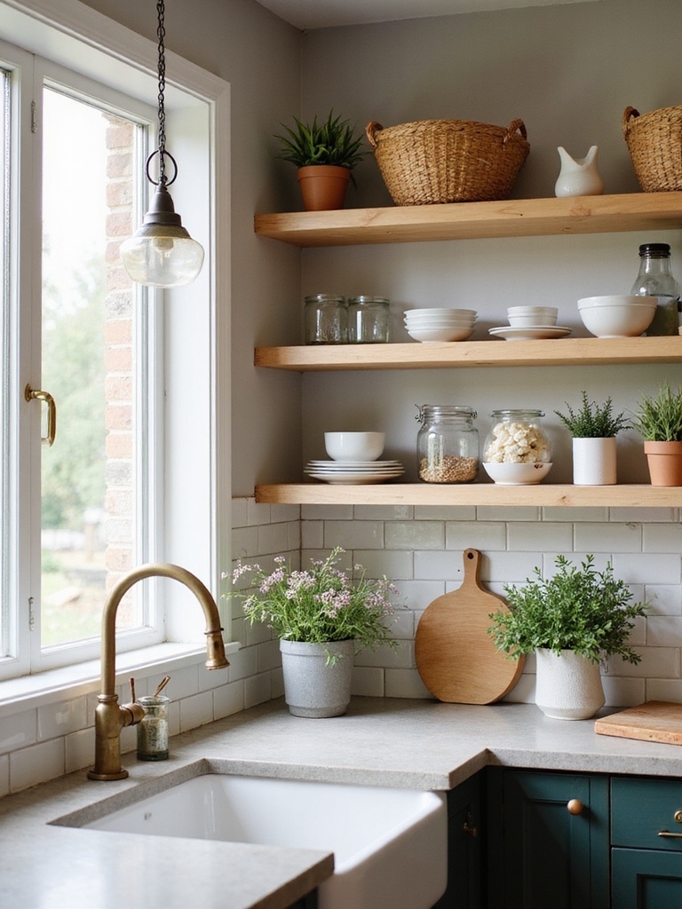 swap upper cabinets for open shelves