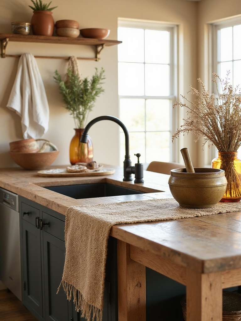warm layered boho kitchen