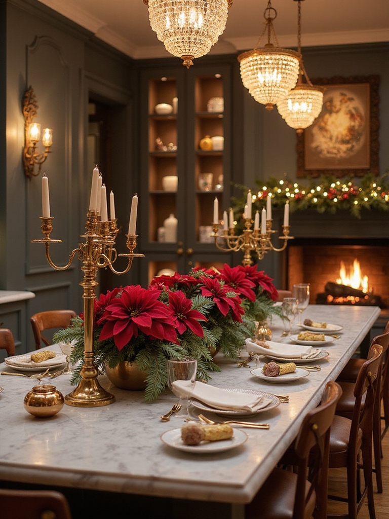 warm layered festive kitchen lighting