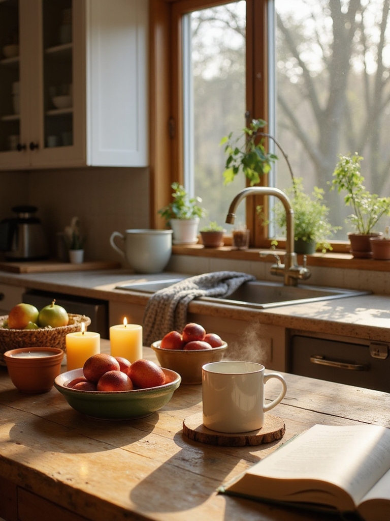 warm layered kitchen lighting