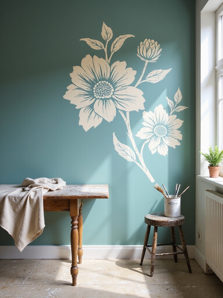 weathered folk stencil accent wall