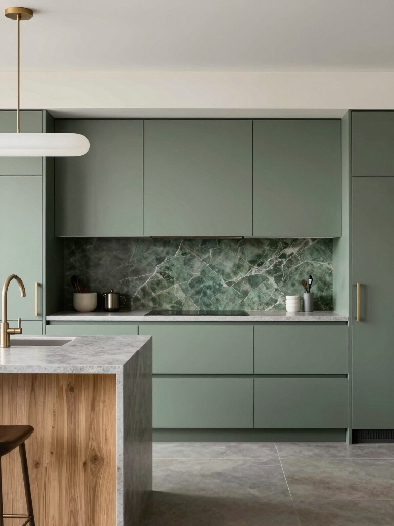balanced green and grey kitchens