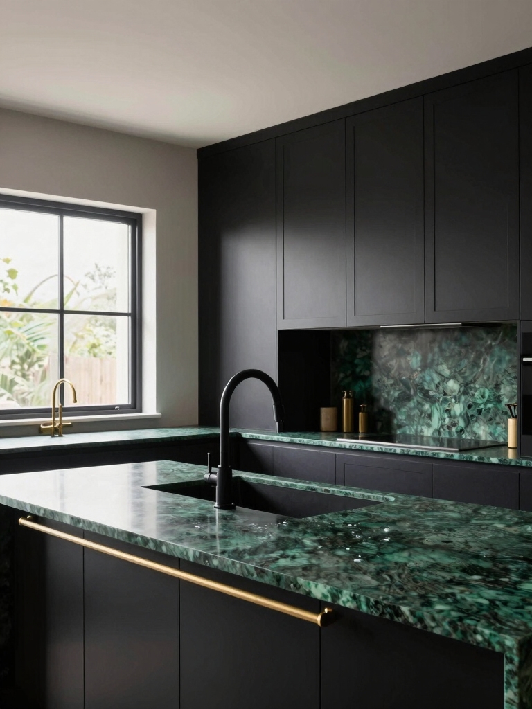 bold black cabinets vibrant green