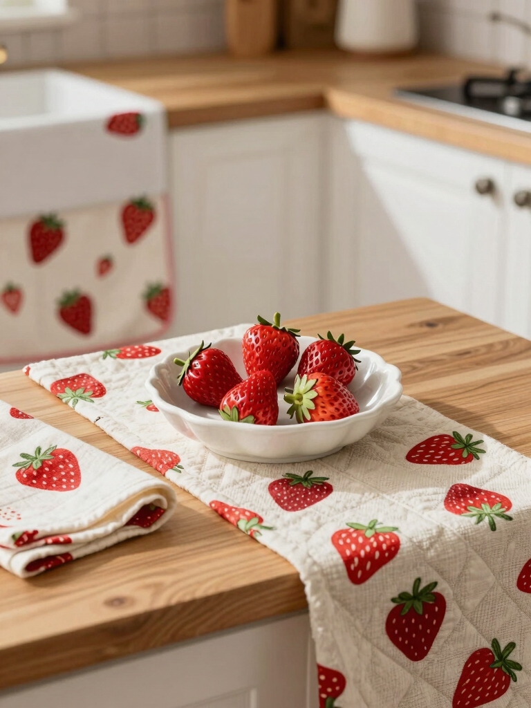 bold strawberry kitchen textiles
