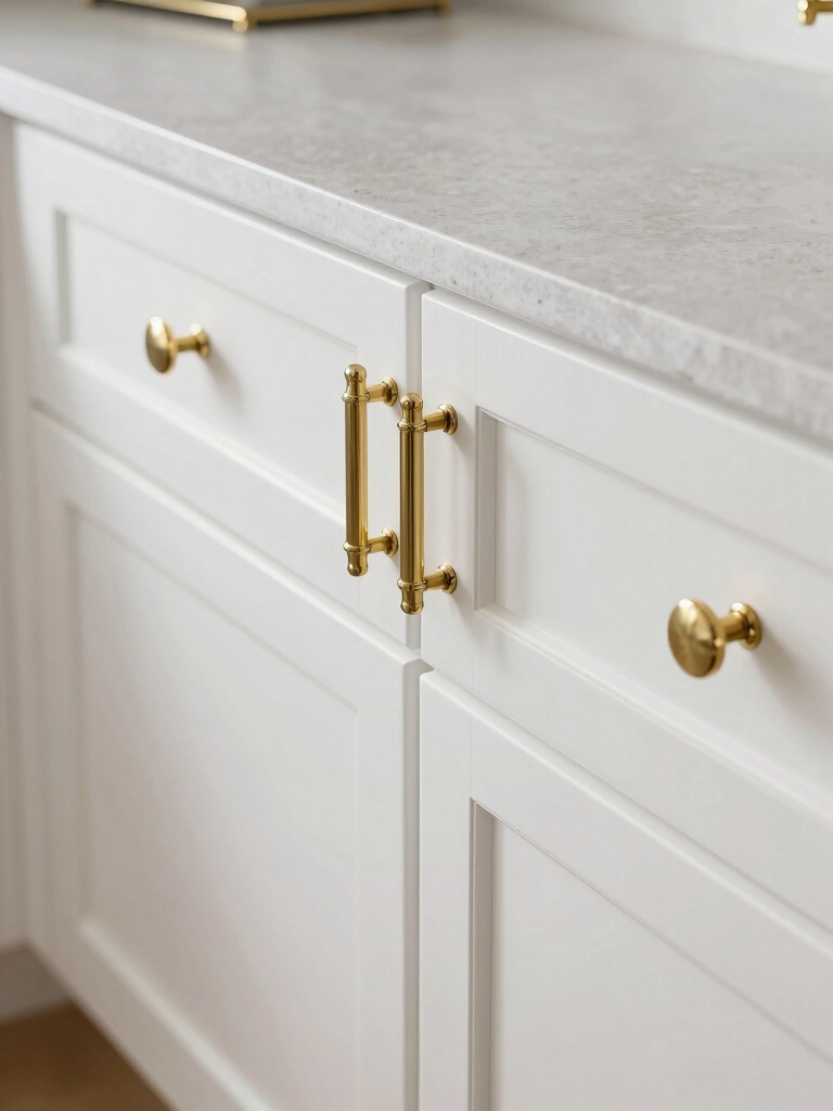 brass hardware enhances cabinetry