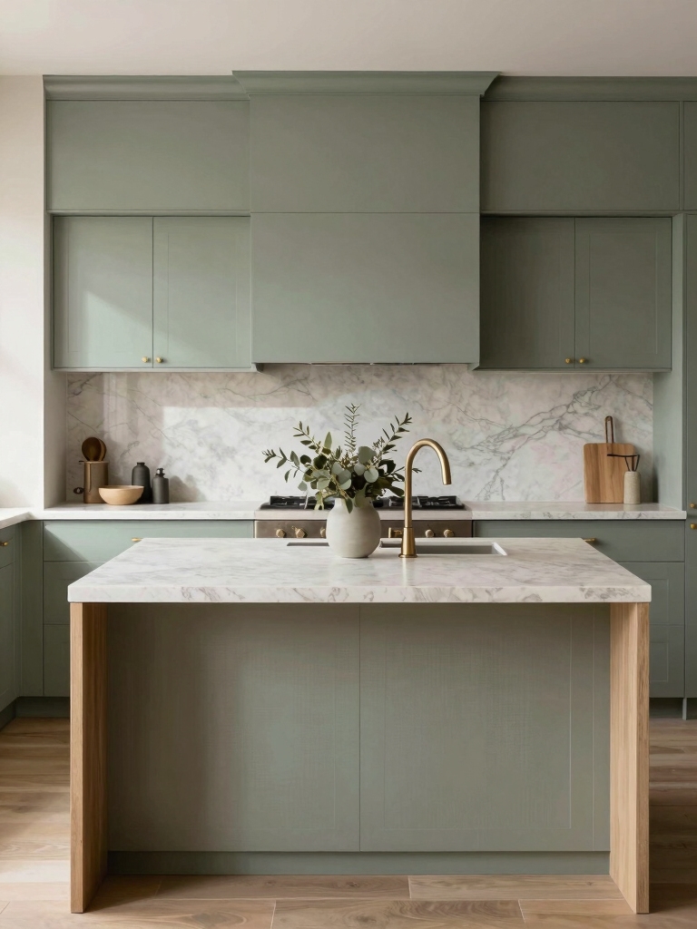 calming sage green kitchen