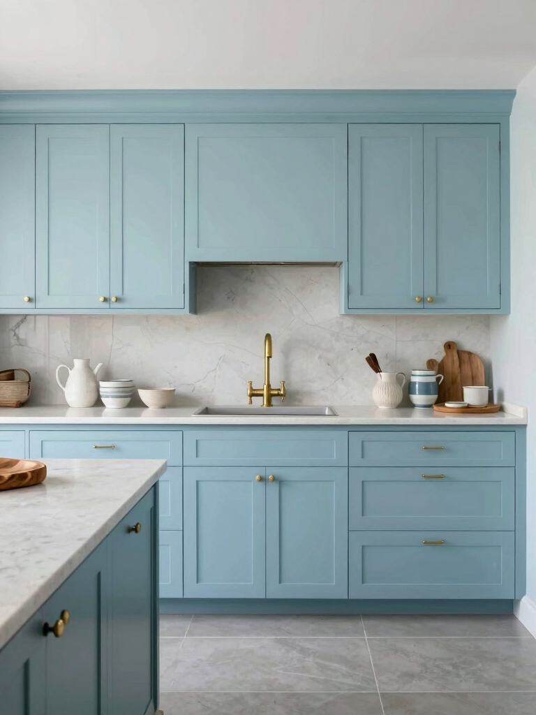 coastal inspired light blue cabinets