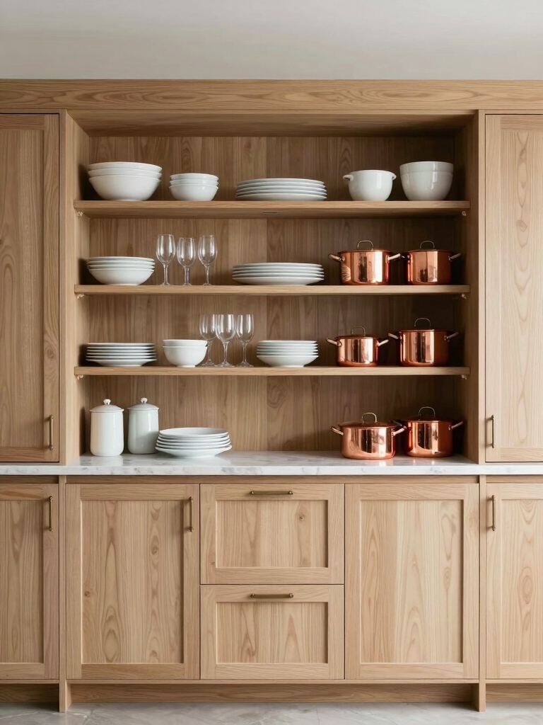 curated harmonious open shelves