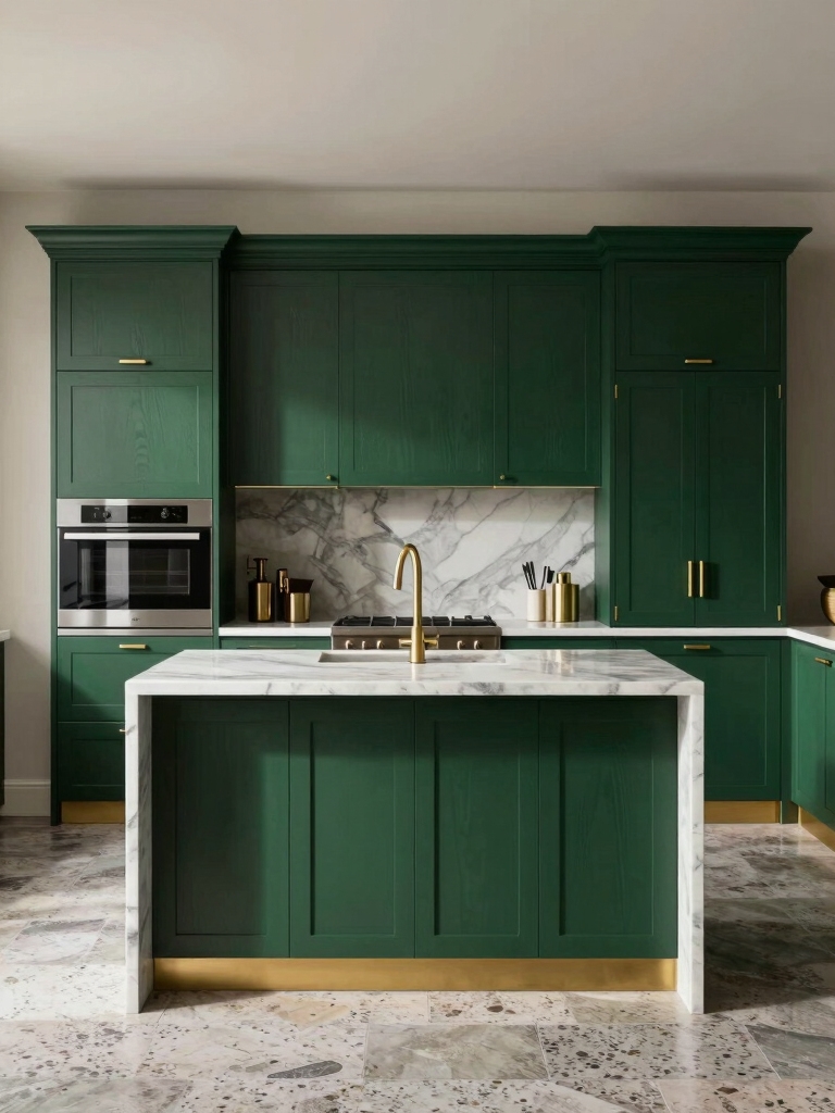 dramatic dark green cabinets