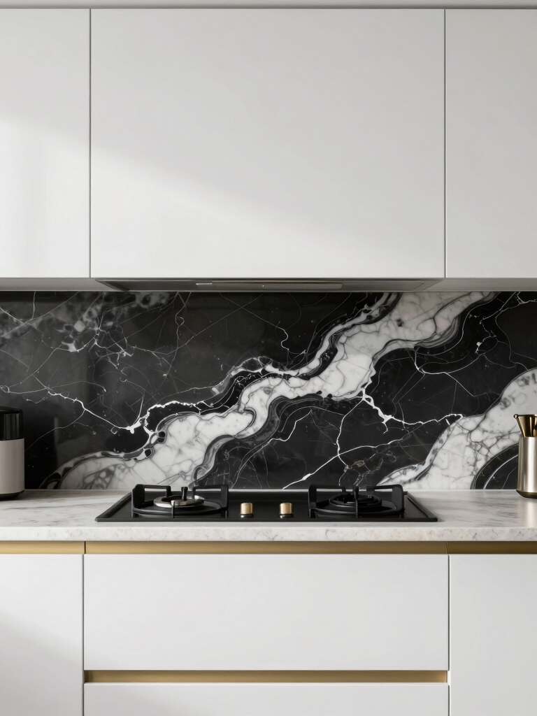 dramatic high contrast backsplashes enhance