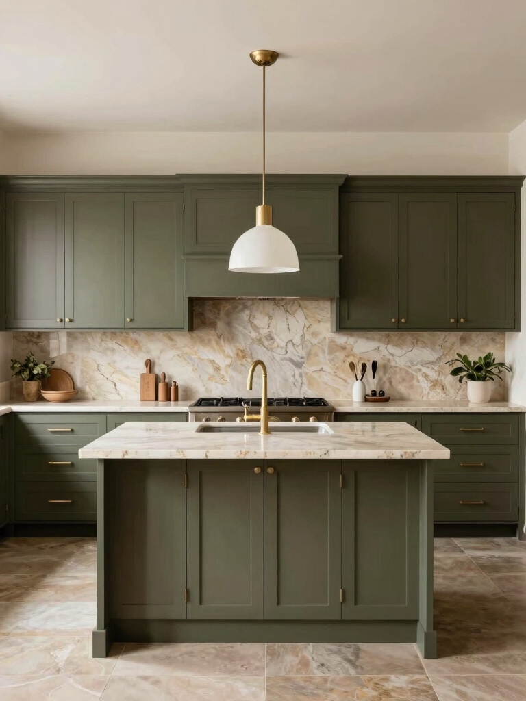 earthy olive green cabinets