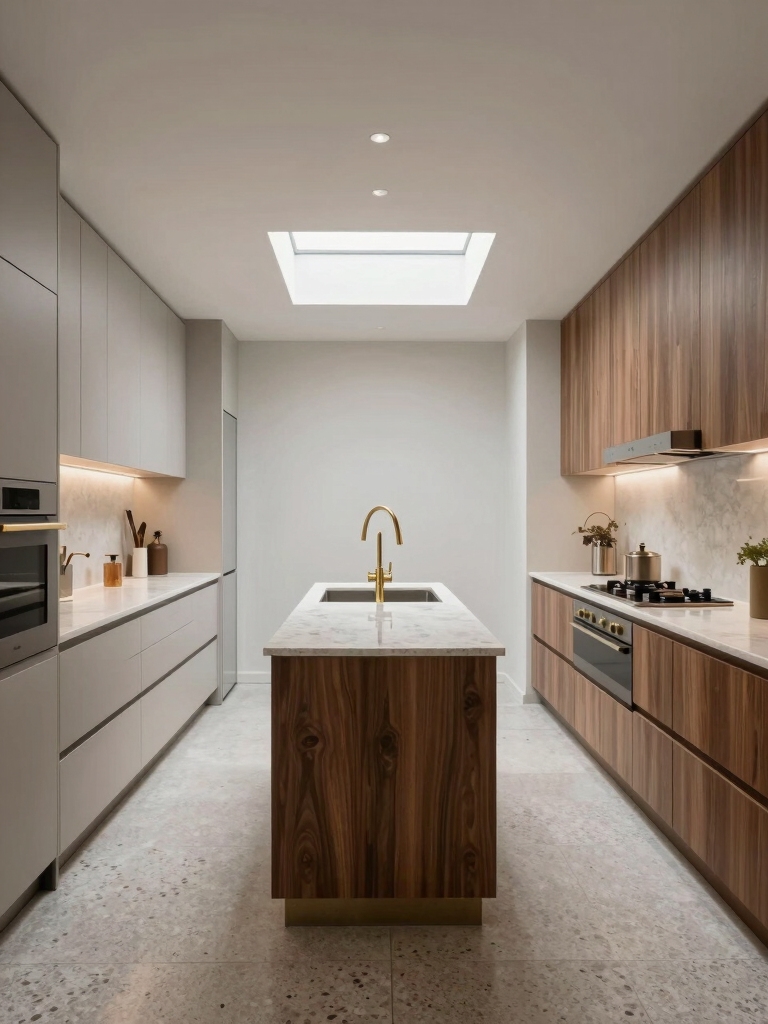 efficient narrow kitchen design