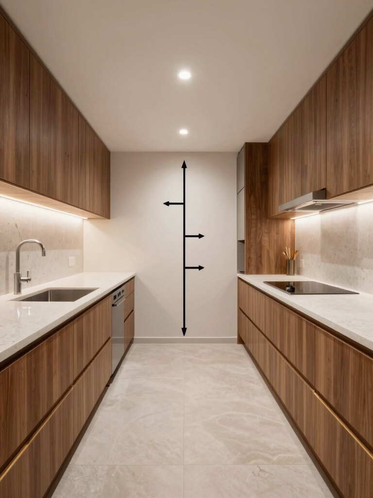 efficient narrow kitchen flow