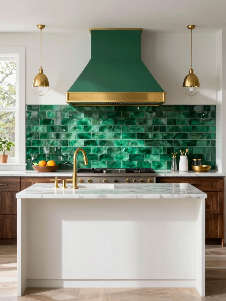 emerald tile kitchen accents