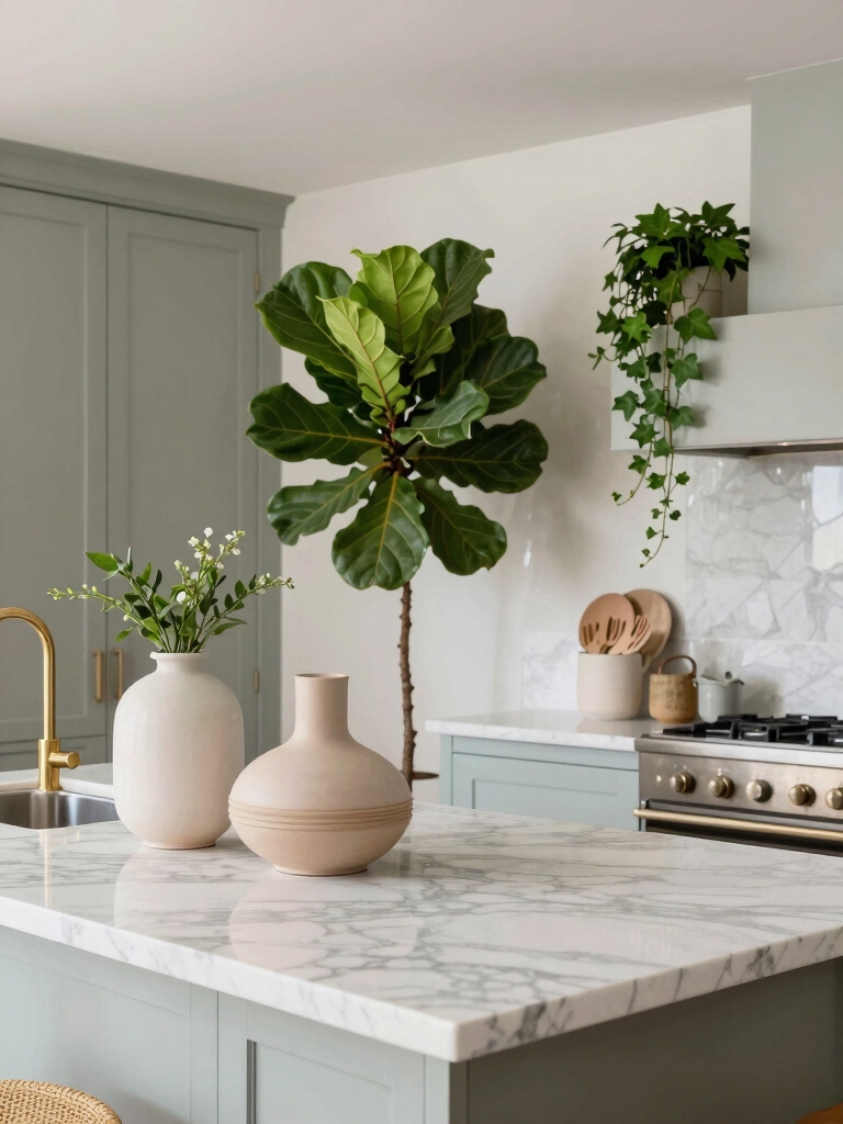fresh kitchen greenery accents
