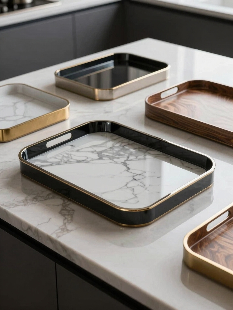 glossy trays enhance countertops