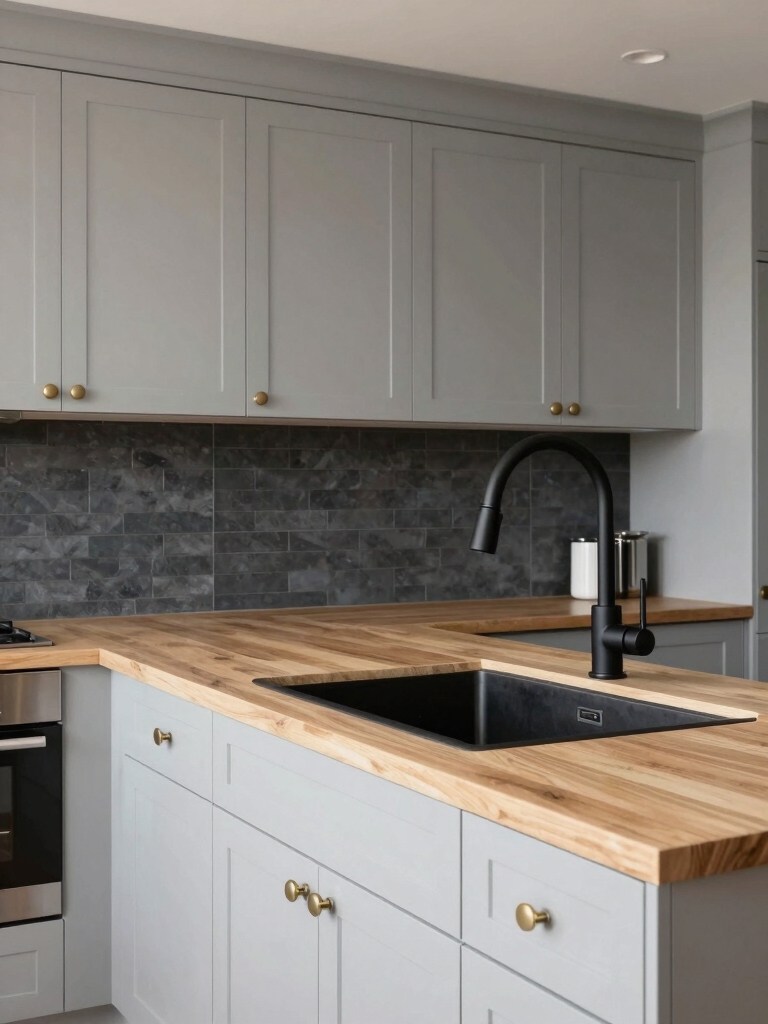 gray cabinets and metals