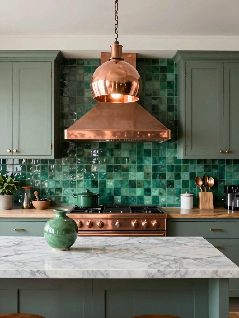 green and copper accents