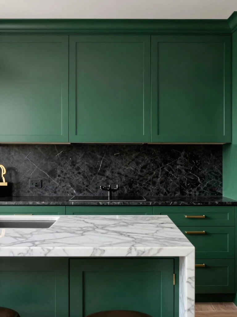 green cabinets black countertops