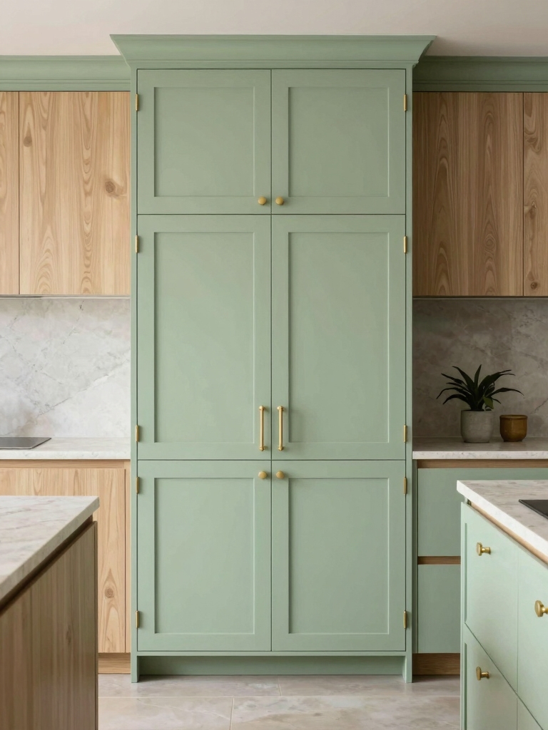 green cabinets warm woods