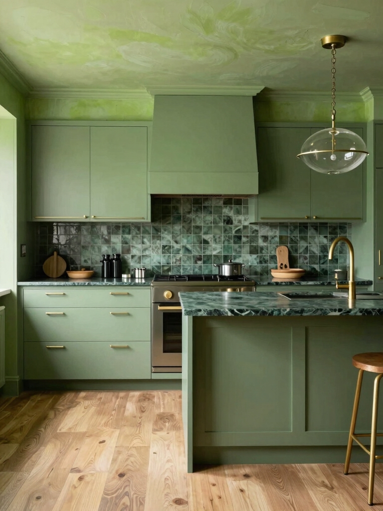 green kitchen material pairings