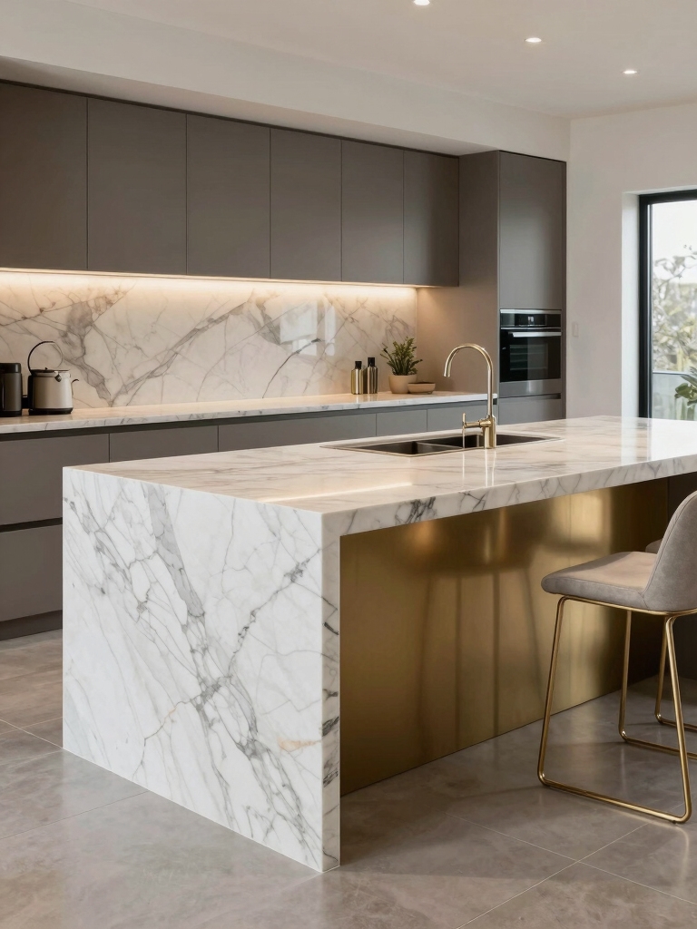 luxe waterfall island design