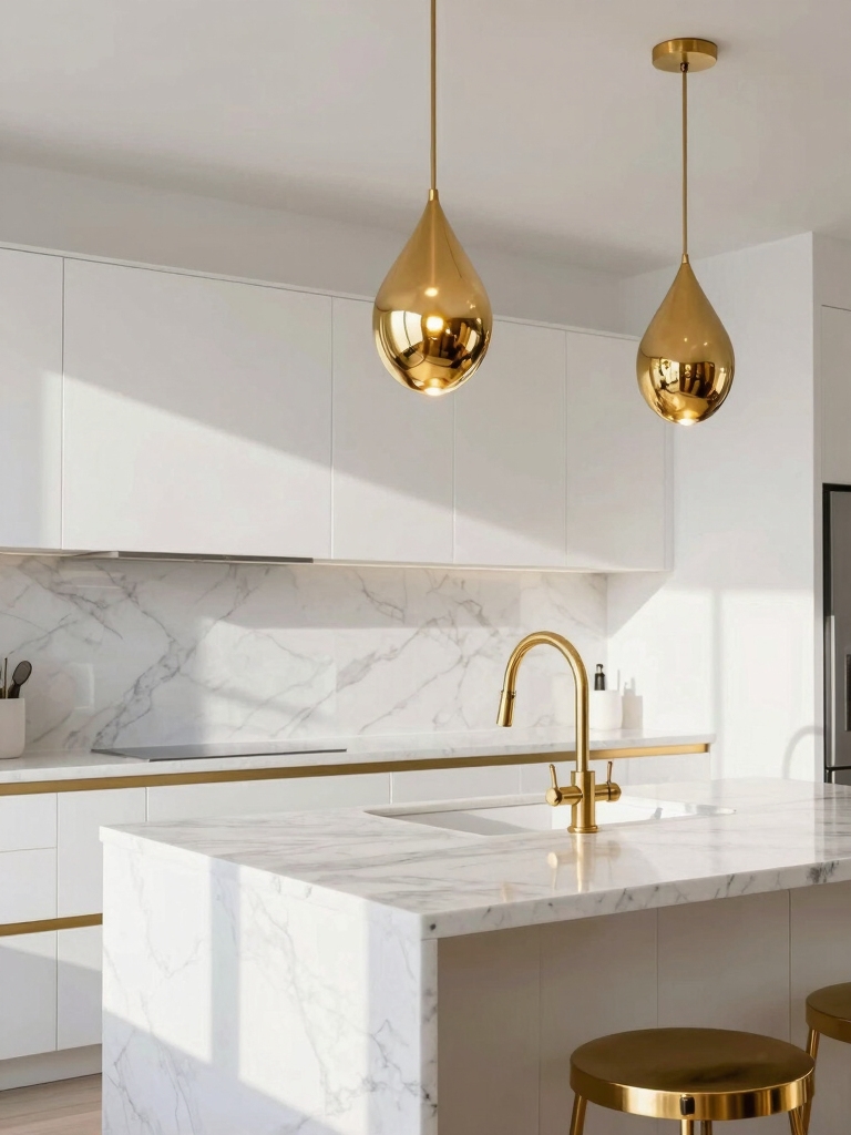 luxe white and gold kitchens