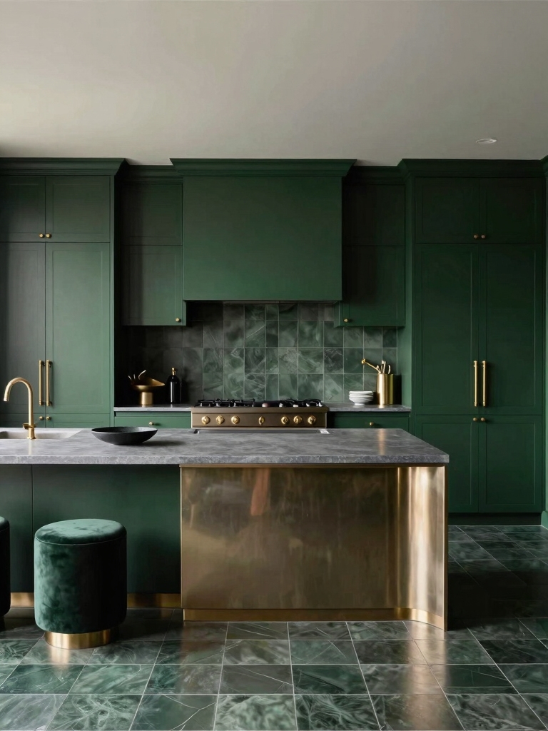 metallic accents for green kitchens