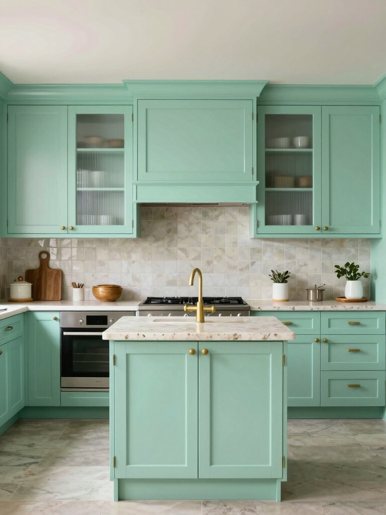 mint cabinets in kitchens