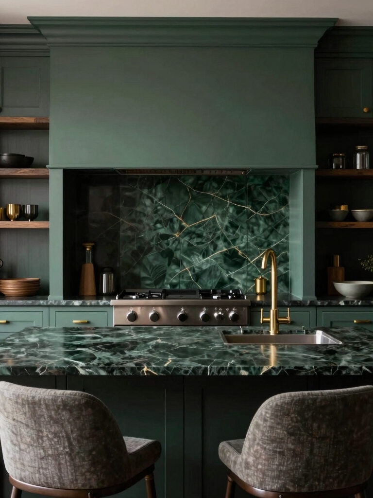 moody dark green kitchens