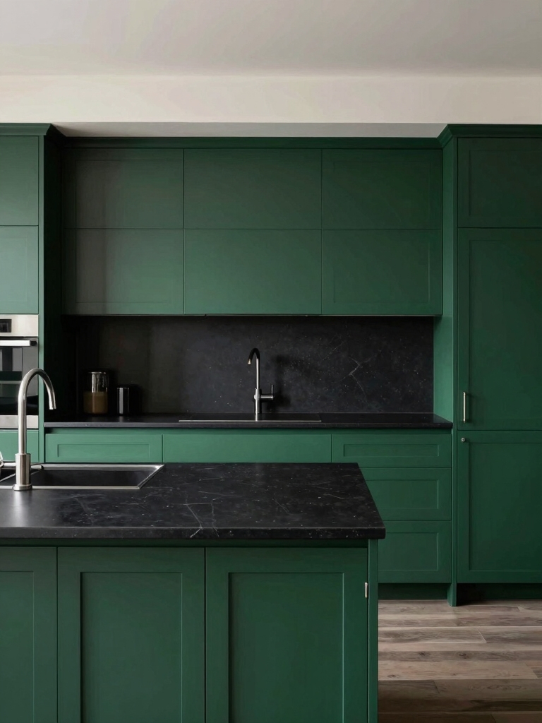 moody green kitchen design