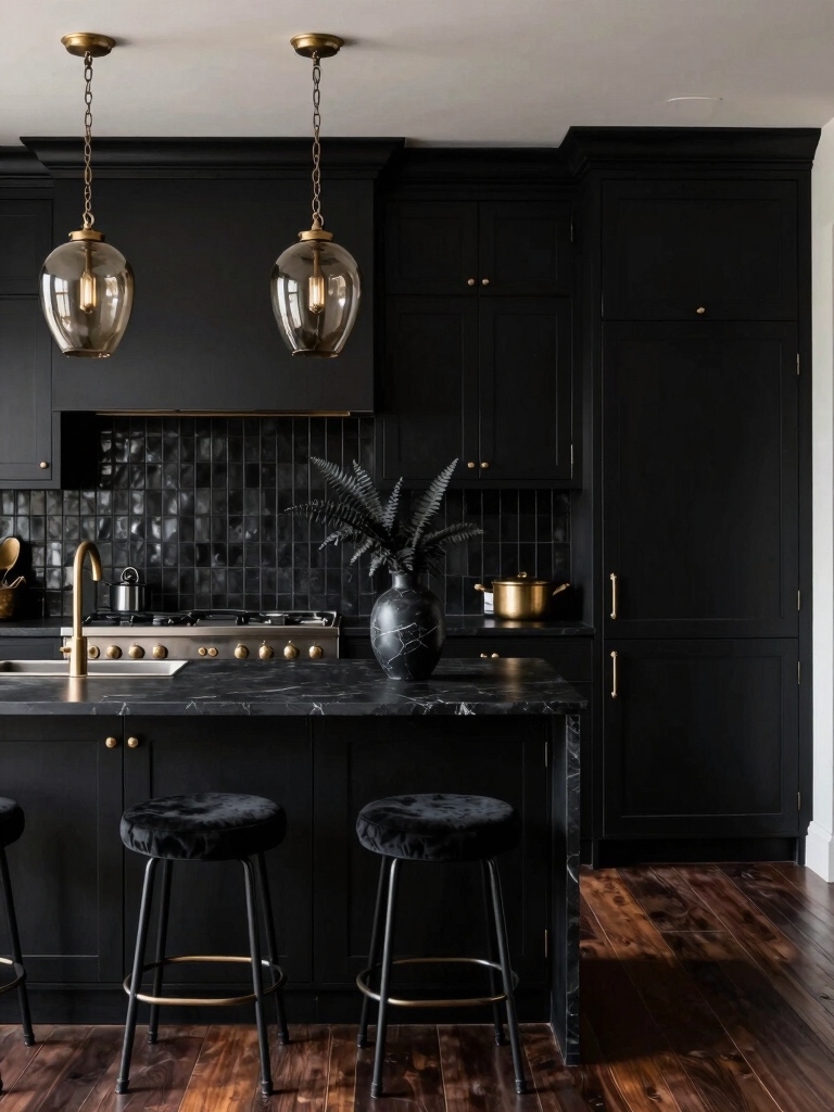 moody inviting black kitchen