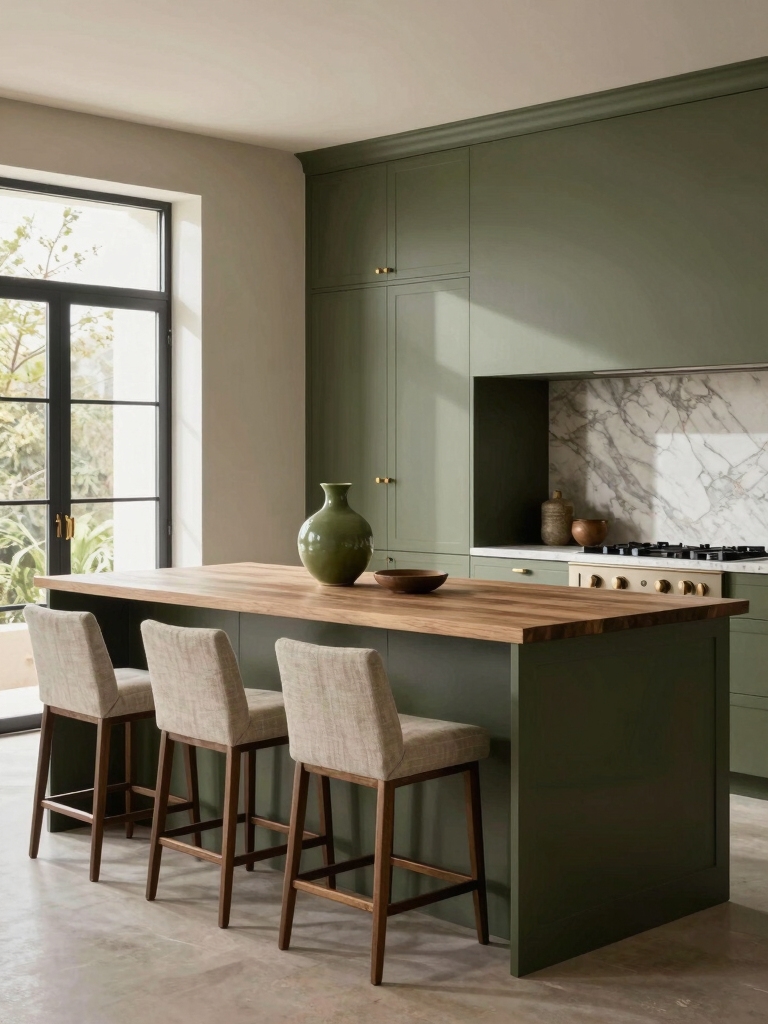 olive green enhances kitchen mood