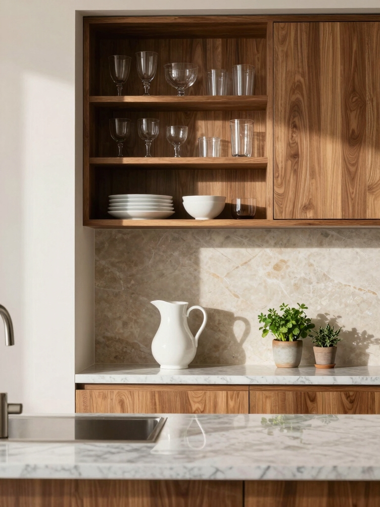 open shelving enhances functionality