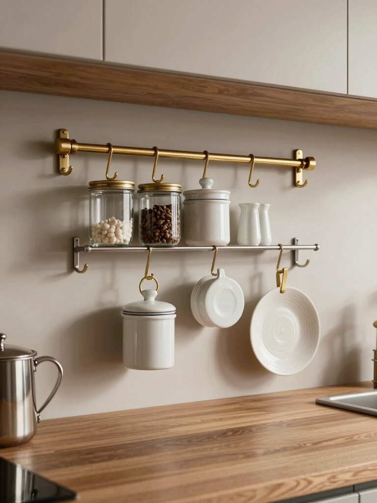 organized kitchen with hooks