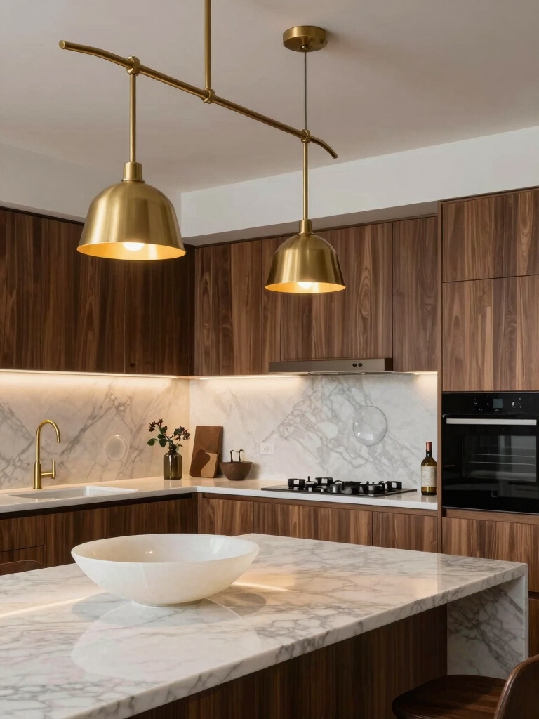 sculptural lighting enhances cooking