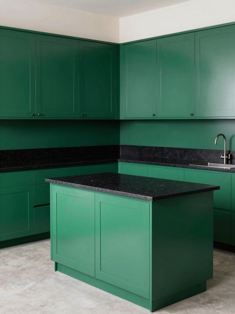 striking green cabinets contrast