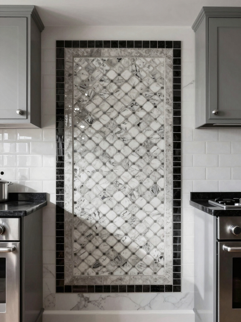 trendy black and white backsplash