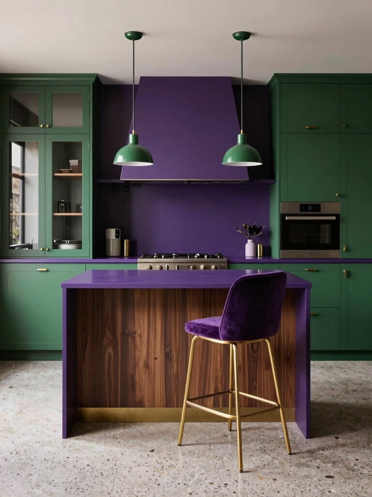 vibrant purple green kitchen designs