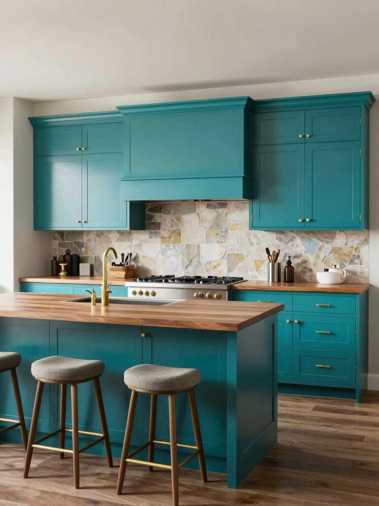 vibrant teal kitchen cabinets