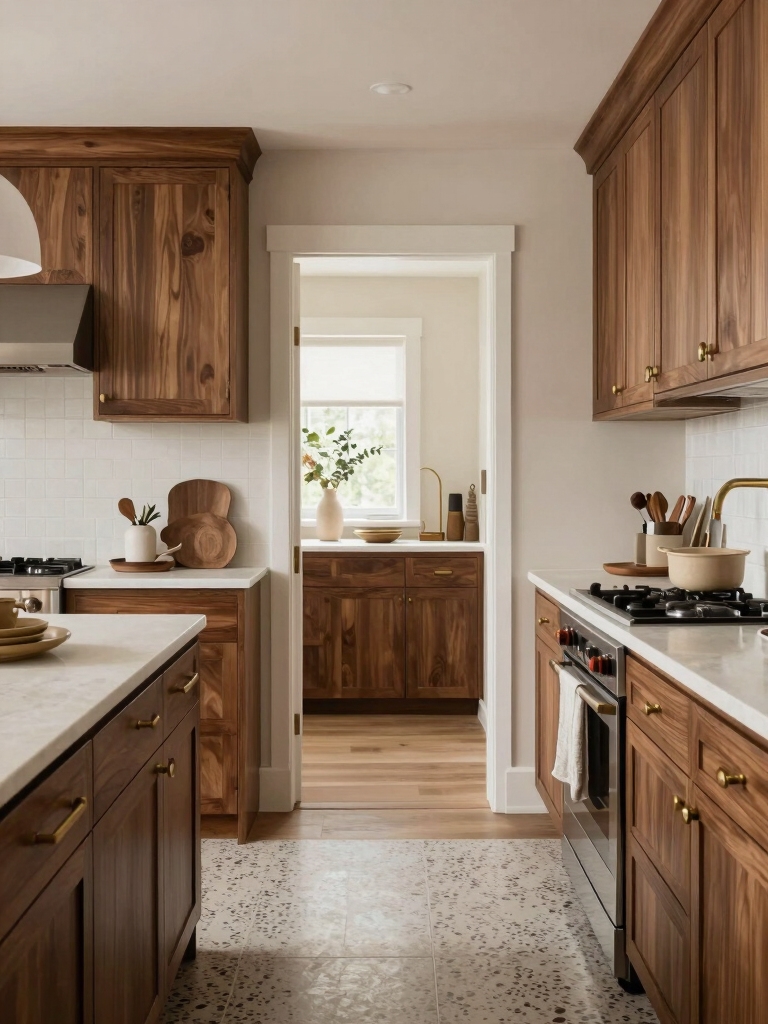 warm brown and white kitchens