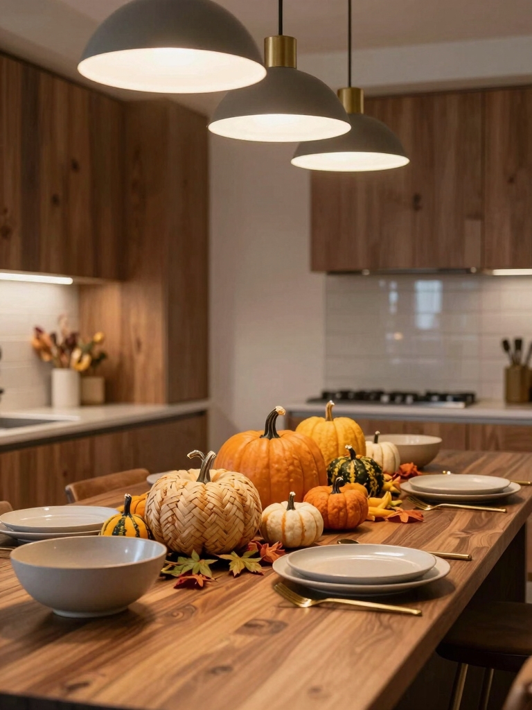 warm layered kitchen lighting