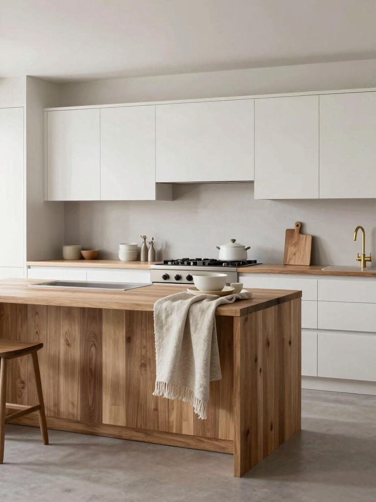 warm timber contrasts sleek surfaces