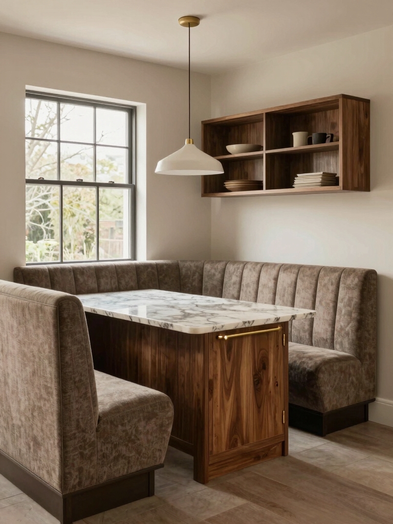 wraparound banquette kitchen design