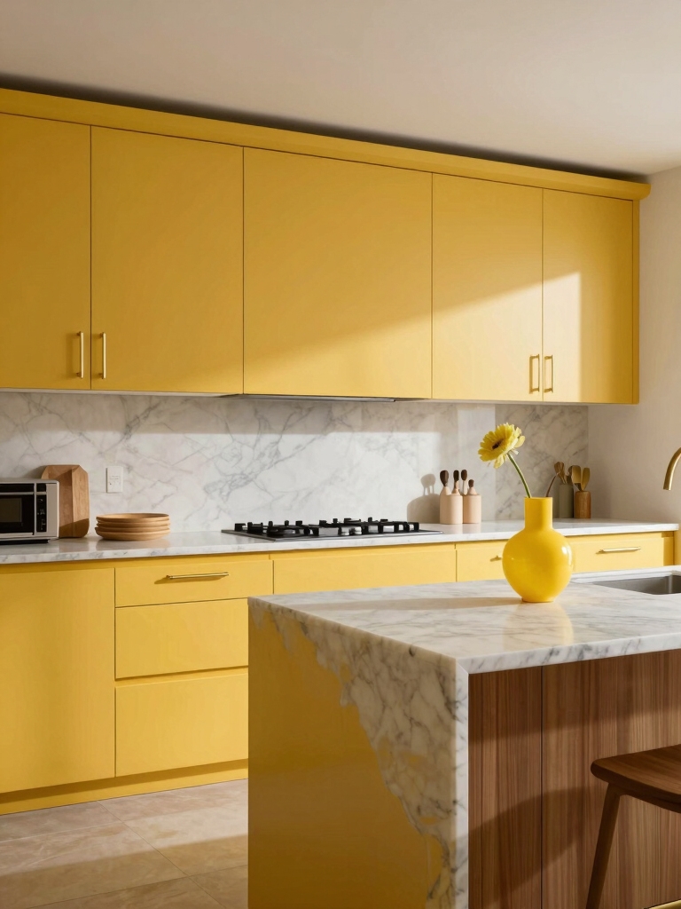 yellow cabinets with balance