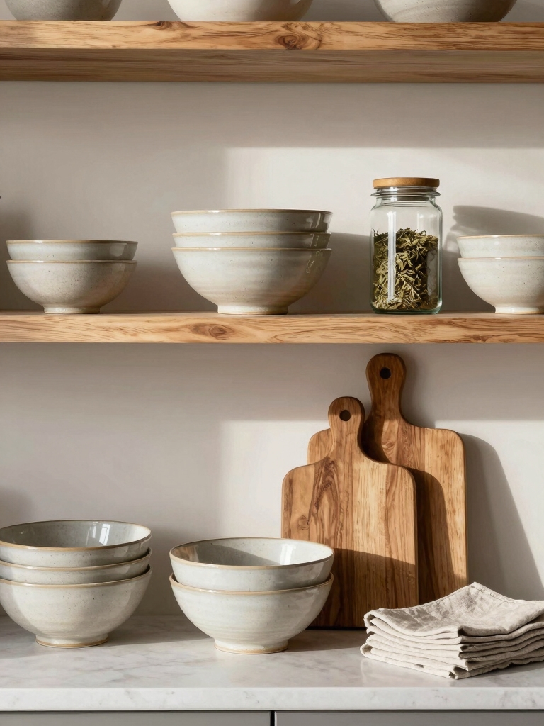 organized kitchen shelf grouping